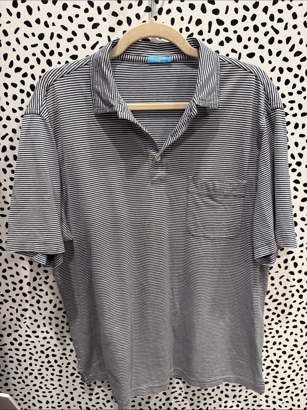 Men’s J McLaughlin Striped Pocket Polo Golf Shirt Blue & White Large